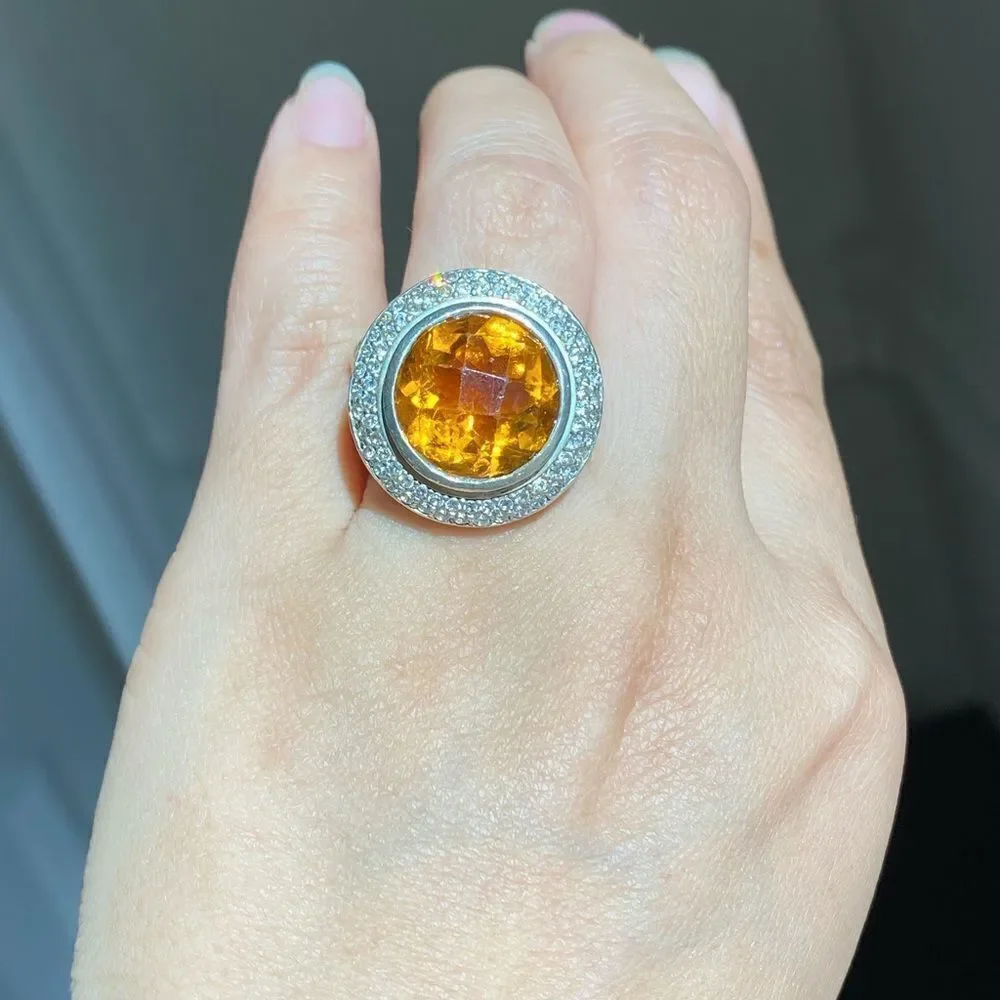 Stunning Citrine / Cz Cable Ring‎